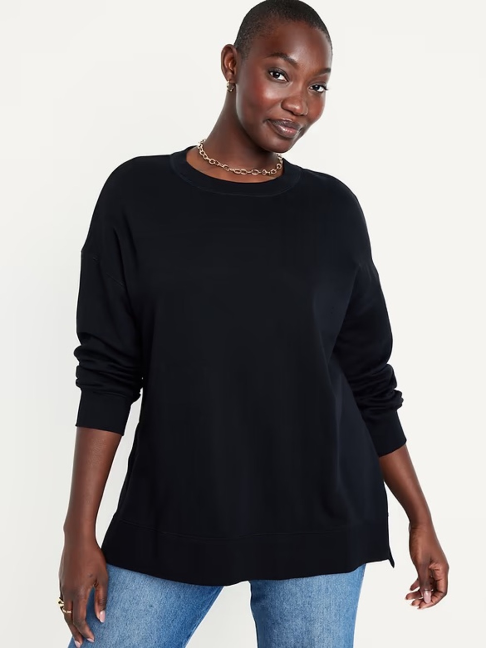 SoComfy Relaxed Tunic Sweatshirt Crewneck Pullover Black Old Navy Large Tall LT